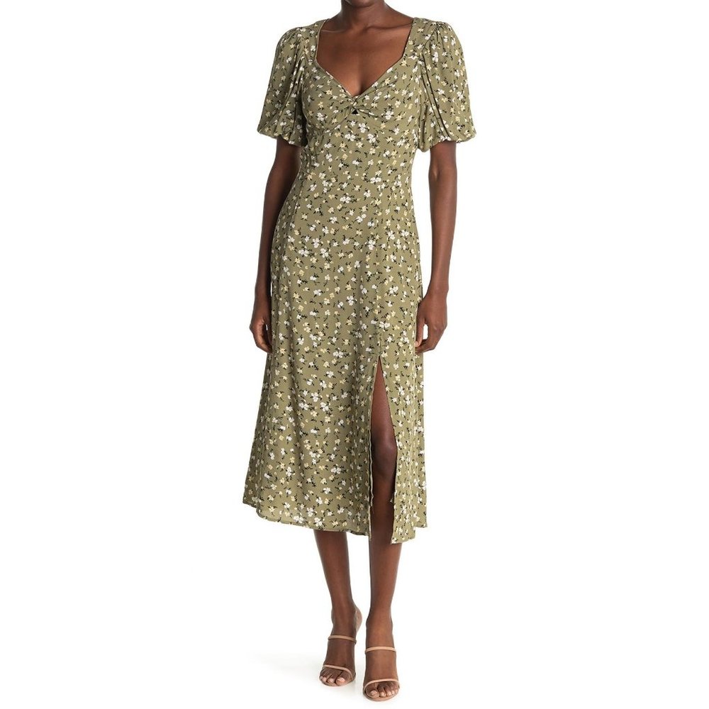 Astr The Label Bubble Sleeve Sweetheart Dress Sage Green Ditsy Small New Nwt